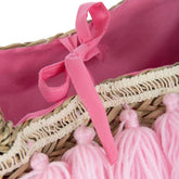 Strandtas Kwasten Jute/Textiel Naturel/Roze - Tas - J-Line - livinglovely.nl