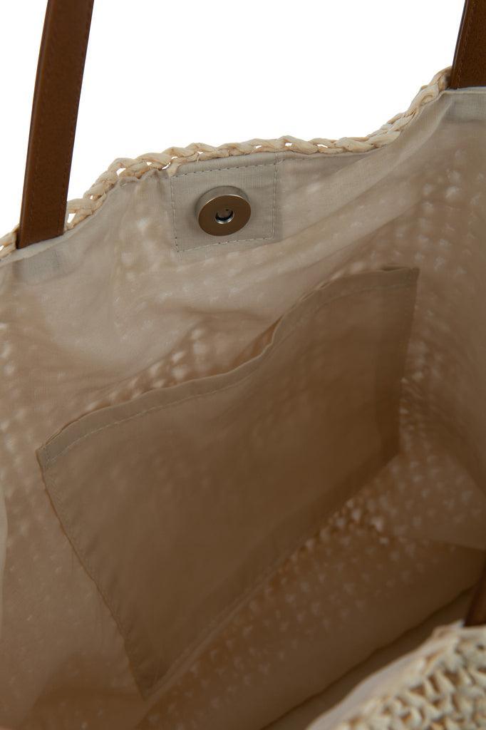 Strandtas Met Schelpen/Veren Papier Naturel/Wit - Tas - J-Line - livinglovely.nl