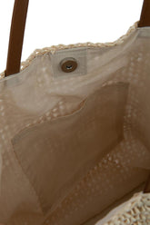 Strandtas Met Schelpen/Veren Papier Naturel/Wit - Tas - J-Line - livinglovely.nl