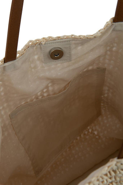 Strandtas Met Schelpen/Veren Papier Naturel/Wit - Tas - J-Line - livinglovely.nl