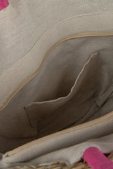 Strandtas Rond Bloem Zeegras Nat/Fushia - Tas - J-Line - livinglovely.nl