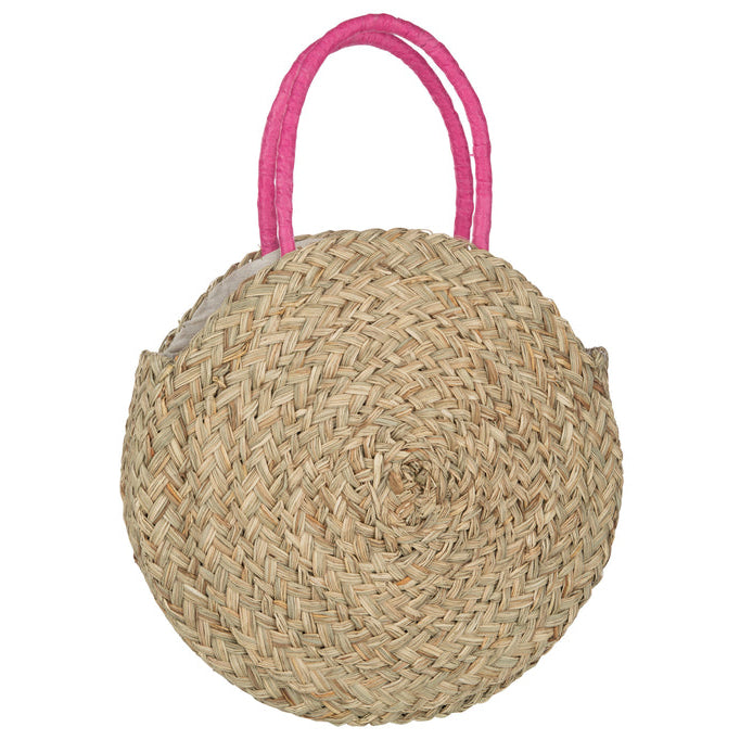 Strandtas Rond Bloem Zeegras Nat/Fushia - Tas - J-Line - livinglovely.nl