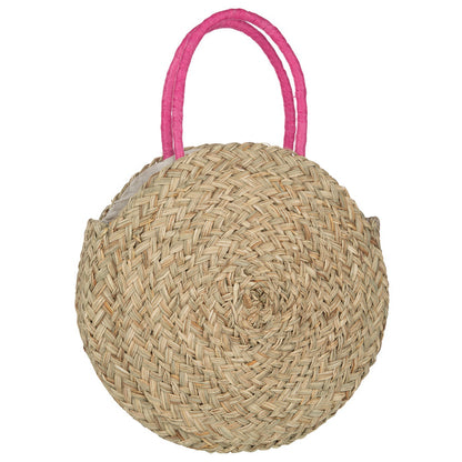 Strandtas Rond Bloem Zeegras Nat/Fushia - Tas - J-Line - livinglovely.nl