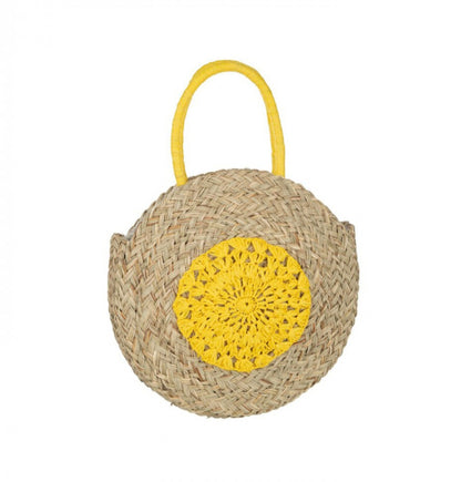 Strandtas Rond Bloem Zeegras Nat/Geel - Tas - J-Line - livinglovely.nl