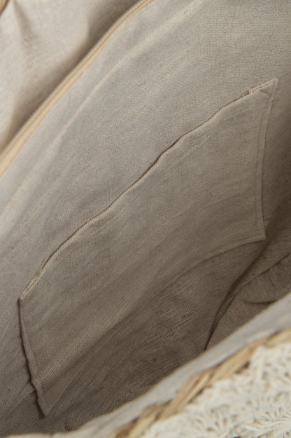 Strandtas Rond + Kwast Zeegras/Kant Nat/Wit - Tas - J-Line - livinglovely.nl