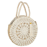 Strandtas Rond + Kwast Zeegras/Kant Nat/Wit - Tas - J-Line - livinglovely.nl