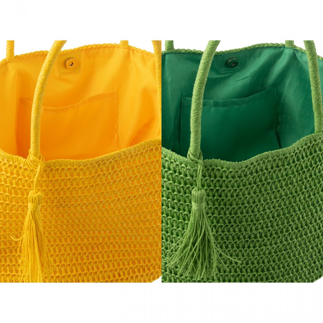 Strandtas + Tasje Groen/Geel Set van 2 - Tas - J-Line - livinglovely.nl