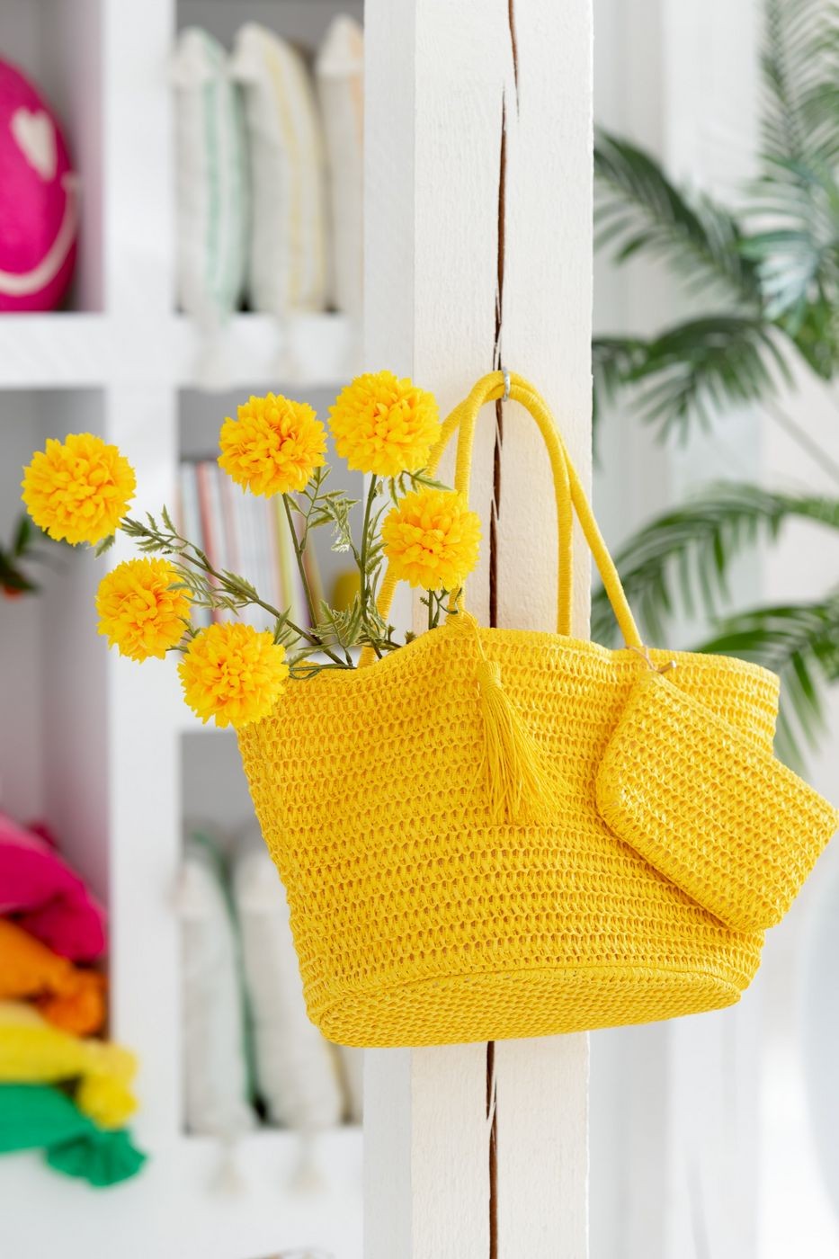 Strandtas + Tasje Groen/Geel Set van 2 - Tas - J-Line - livinglovely.nl