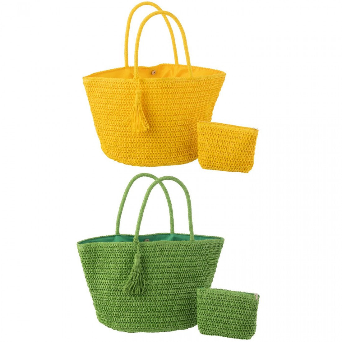 Strandtas + Tasje Groen/Geel Set van 2 - Tas - J-Line - livinglovely.nl