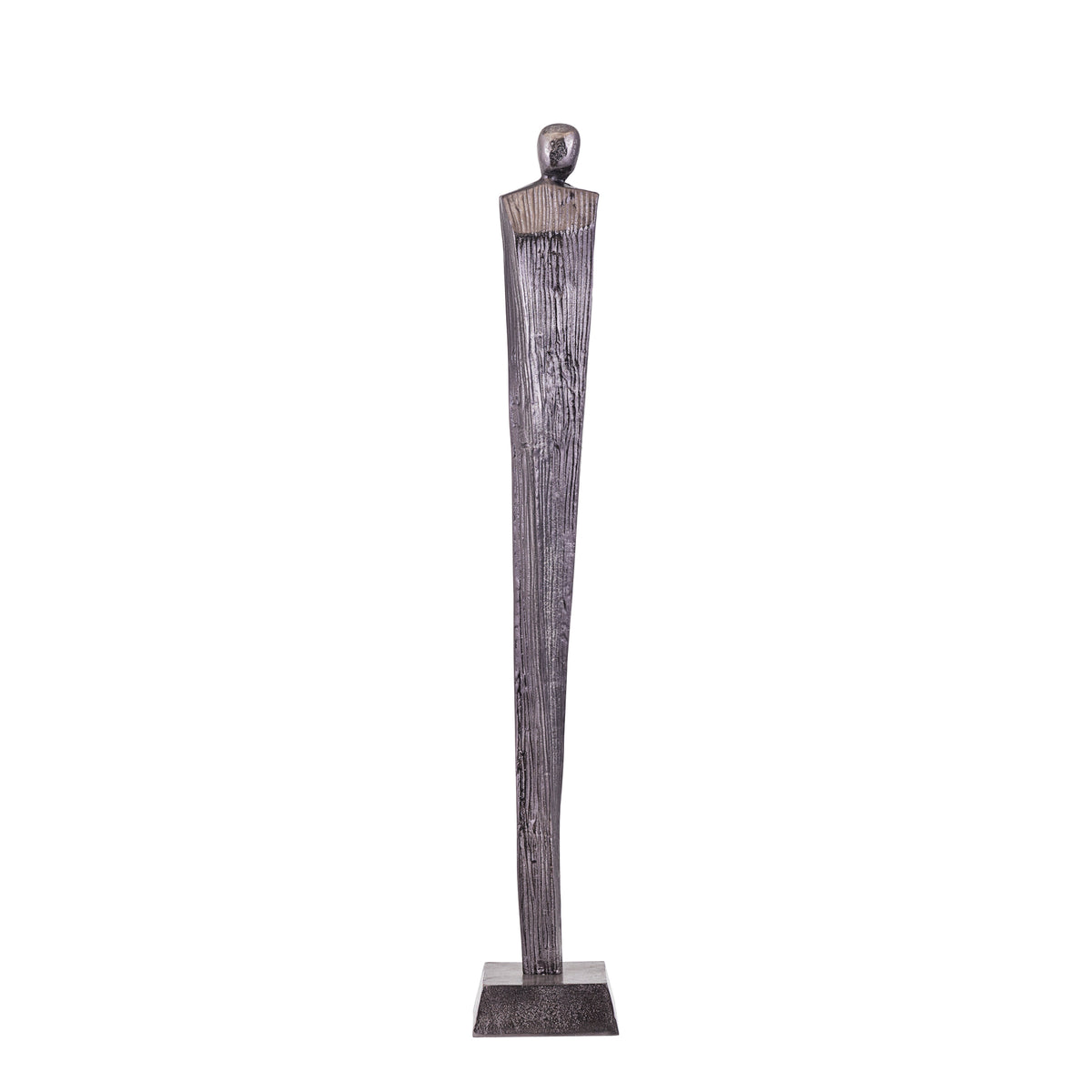 Symon Beeld Aluminium Gunmetal Large van PTMD, slank abstract figuur van gunmetal aluminium op vierkante voet