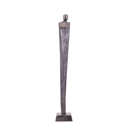 Symon Beeld Aluminium Gunmetal Large van PTMD, slank abstract figuur van gunmetal aluminium op vierkante voet