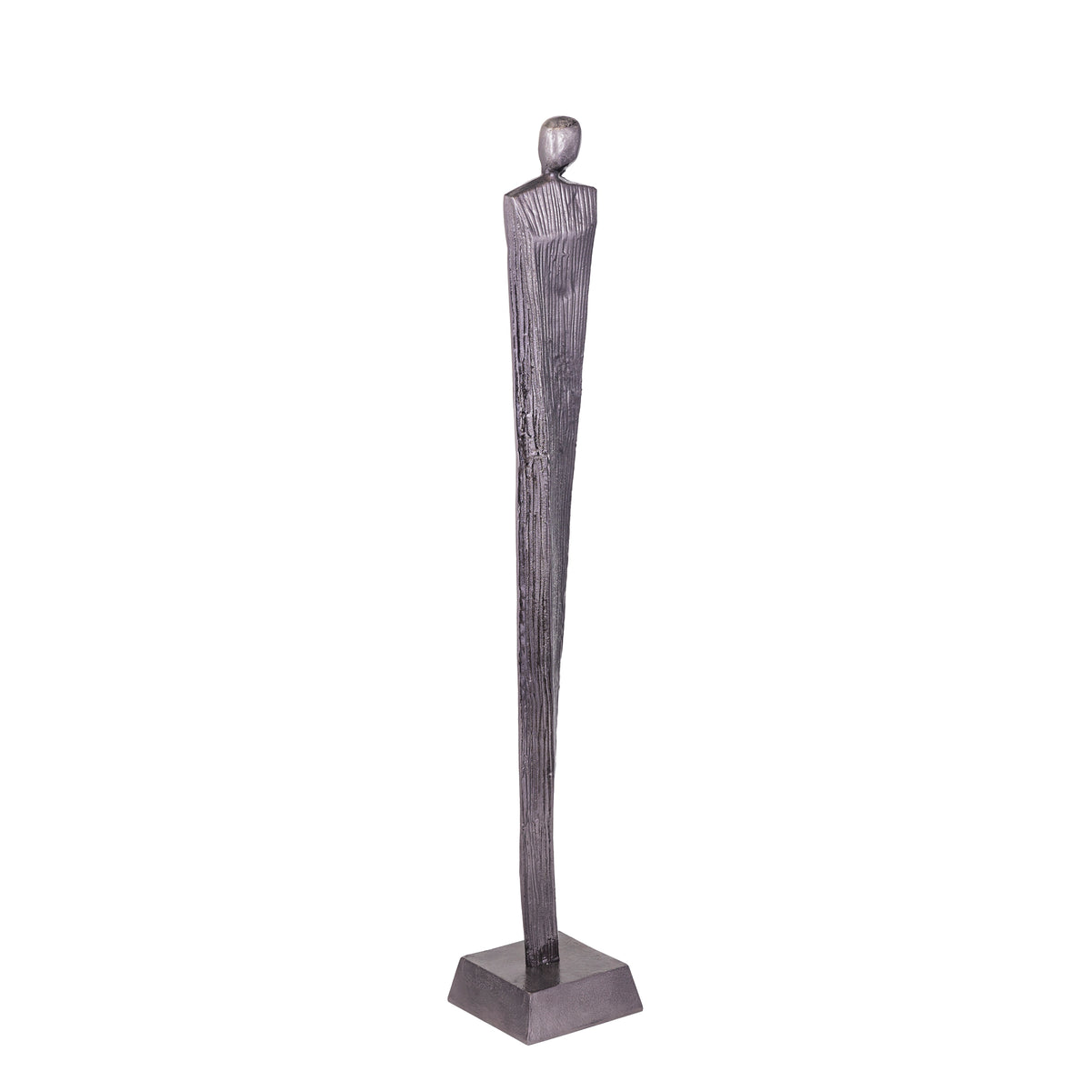 Symon Beeld Gunmetal Large van PTMD vanuit een andere hoek, aluminium figuur op witte achtergrond