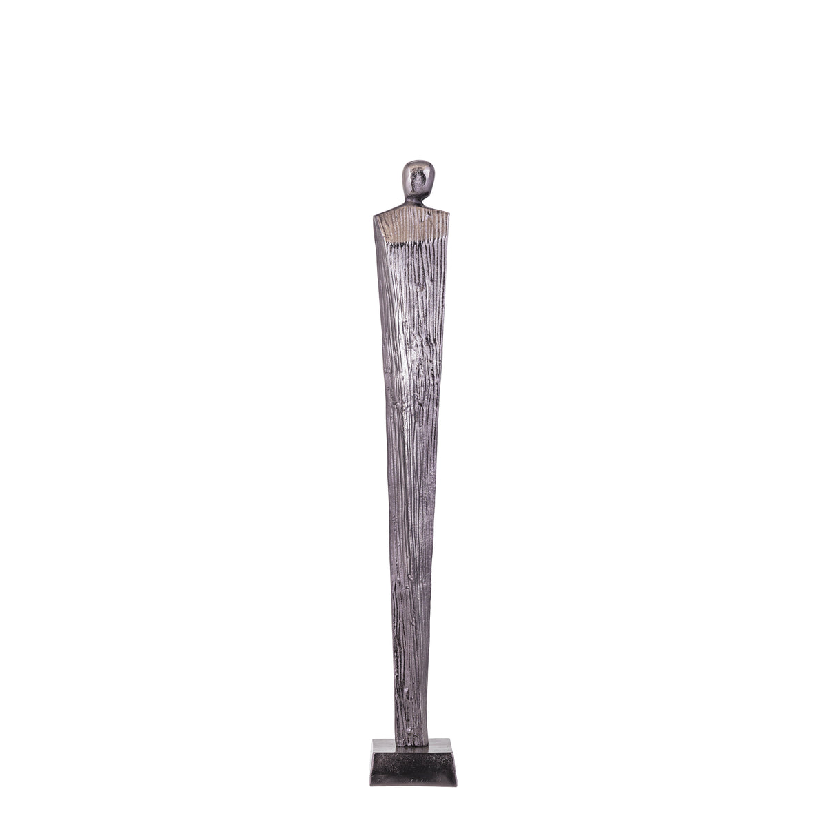 Symon Beeld Aluminium Gunmetal Small van PTMD, slank abstract figuur van gunmetal aluminium op vierkante voet