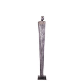 Symon Beeld Aluminium Gunmetal Small van PTMD, slank abstract figuur van gunmetal aluminium op vierkante voet