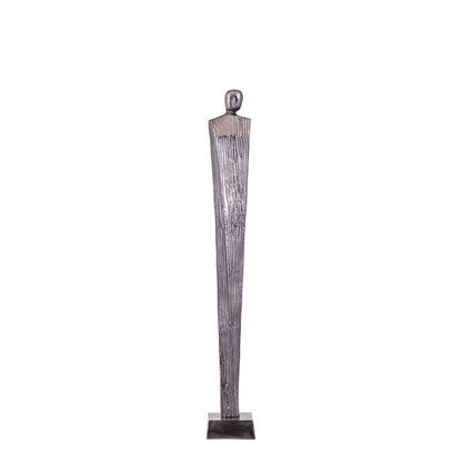Symon Beeld Aluminium Gunmetal Small van PTMD, slank abstract figuur van gunmetal aluminium op vierkante voet