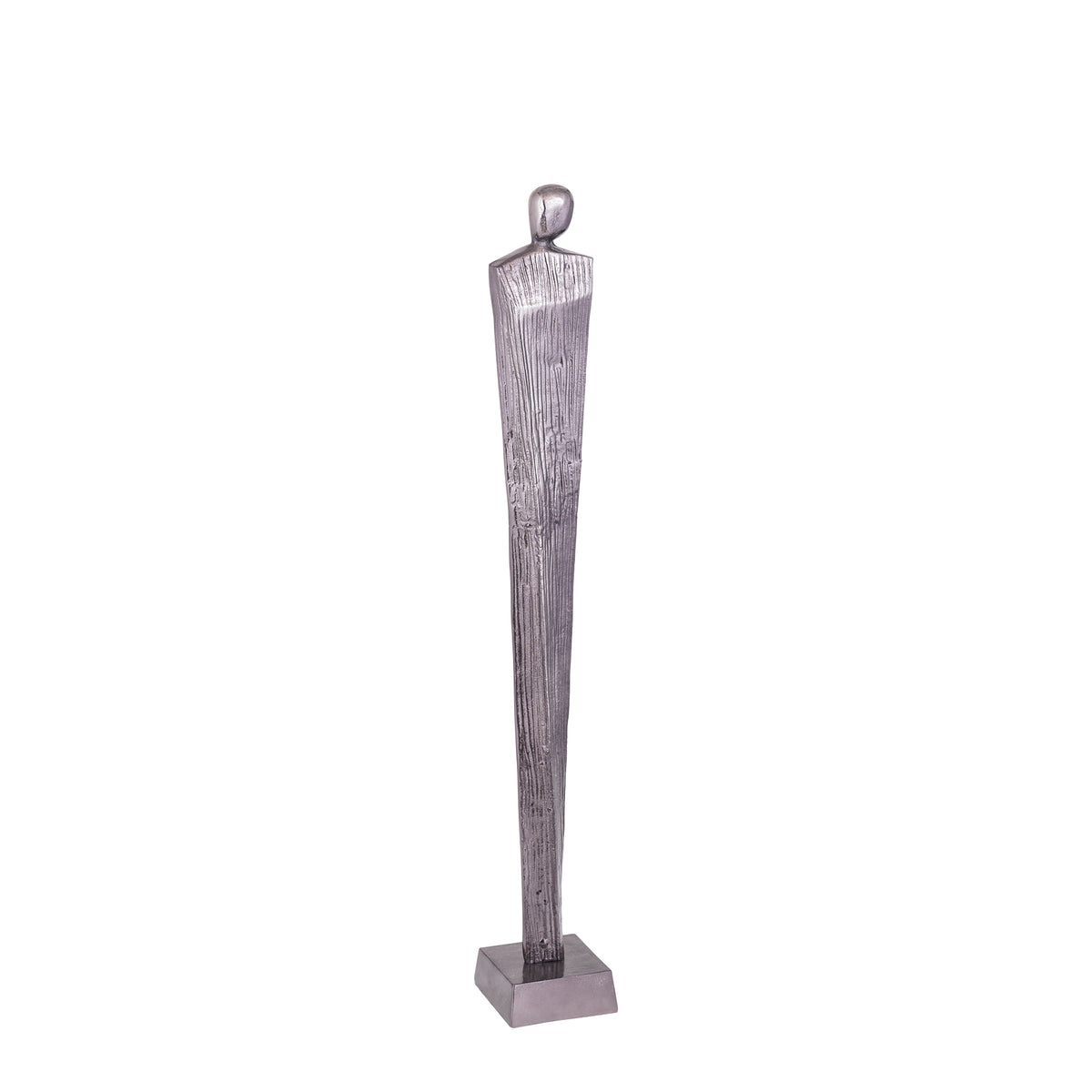 Symon Beeld Gunmetal Small van PTMD vanuit een andere hoek, aluminium figuur op witte achtergrond