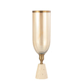 Tadh Brass glass stormlight travertin base round L PTMD - Kandelaar - PTMD - livinglovely.nl