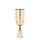 Tadh Brass glass stormlight travertin base round S - Kandelaar - PTMD - livinglovely.nl