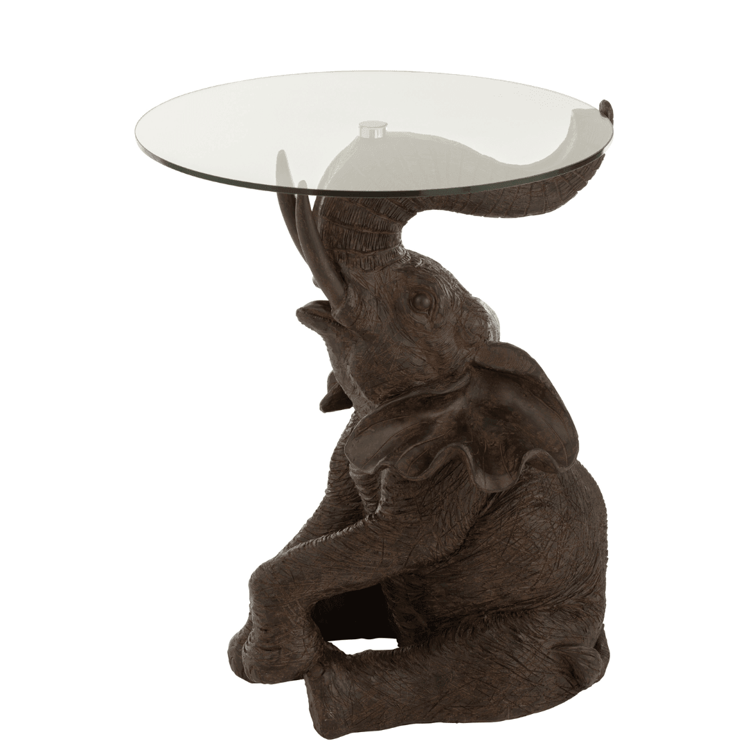 Tafel Olifant Poly/Glas Donkerbruin - Bijzettafel - J-Line - livinglovely.nl