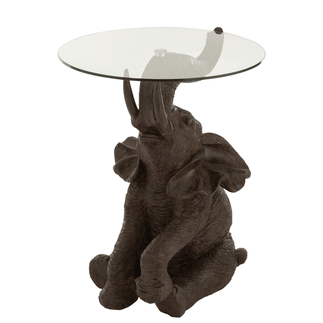 Tafel Olifant Poly/Glas Donkerbruin - Bijzettafel - J-Line - livinglovely.nl