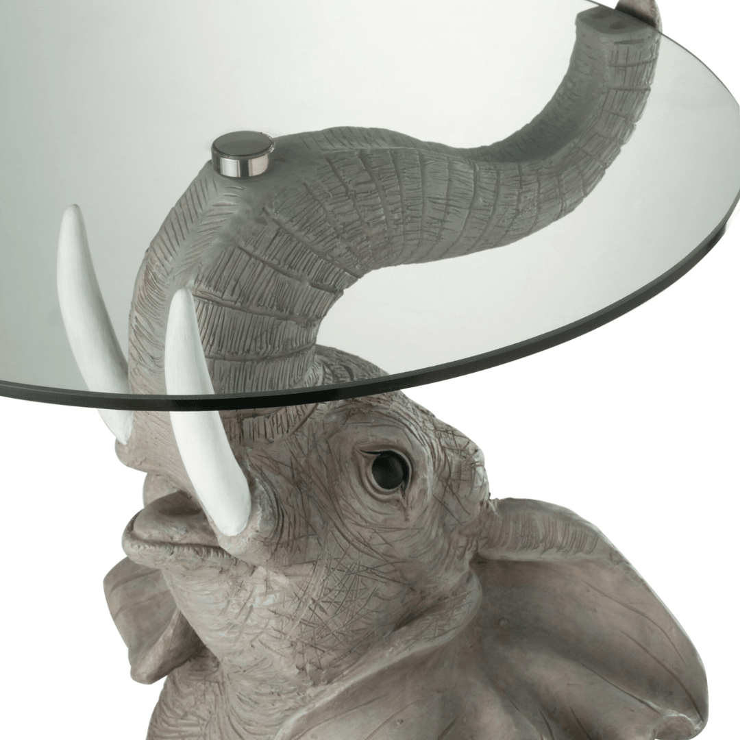 Tafel Olifant Poly/Glas Grijs - Bijzettafel - J-Line - livinglovely.nl