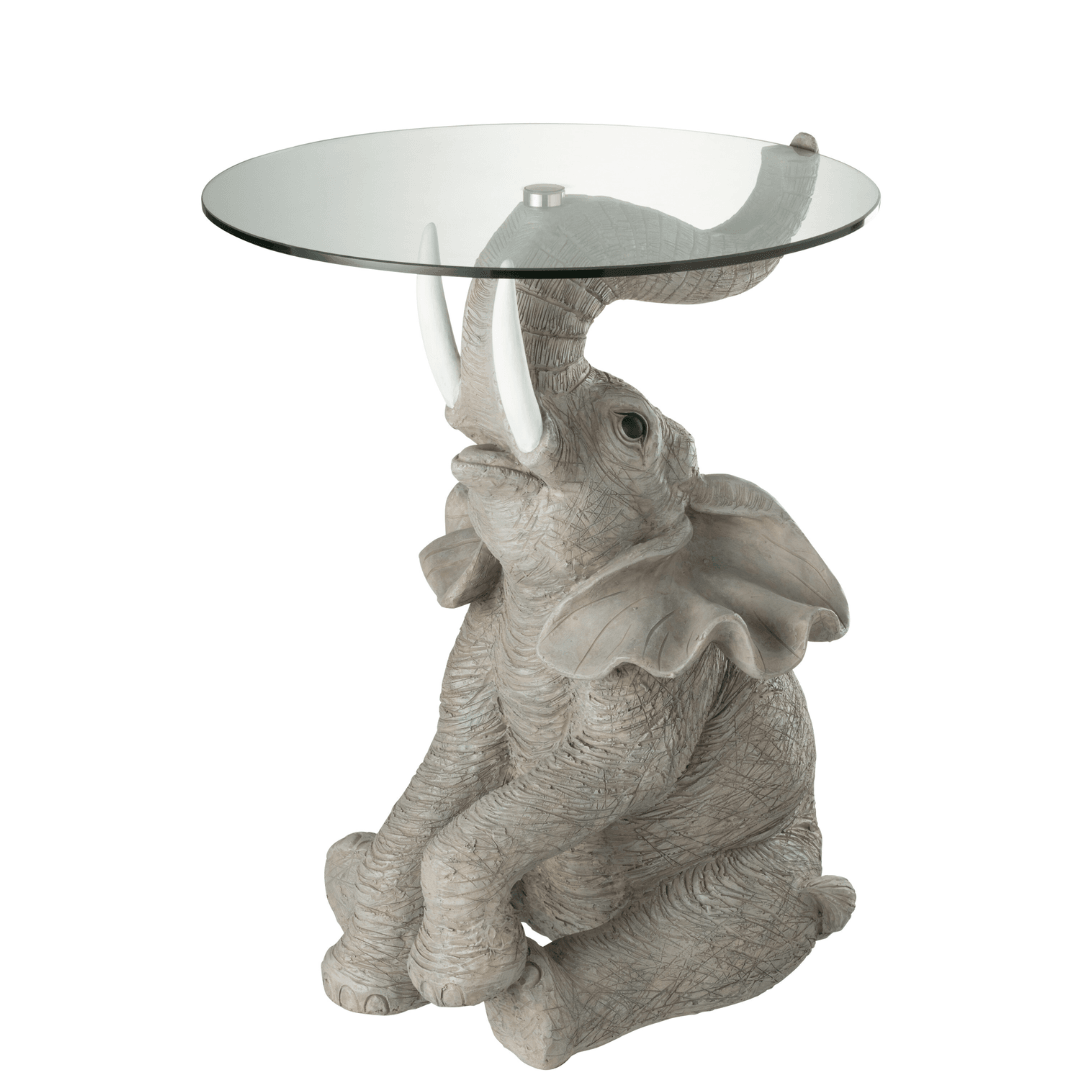 Tafel Olifant Poly/Glas Grijs - Bijzettafel - J-Line - livinglovely.nl