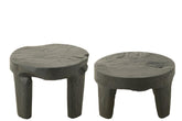 Tafel Rond Teak Hout Zwart Set van 2 - Bijzettafel - J-Line - livinglovely.nl