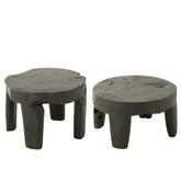 Tafel Rond Teak Hout Zwart Set van 2 - Bijzettafel - J-Line - livinglovely.nl