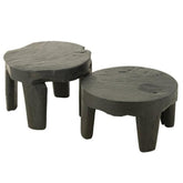 Tafel Rond Teak Hout Zwart Set van 2 - Bijzettafel - J-Line - livinglovely.nl