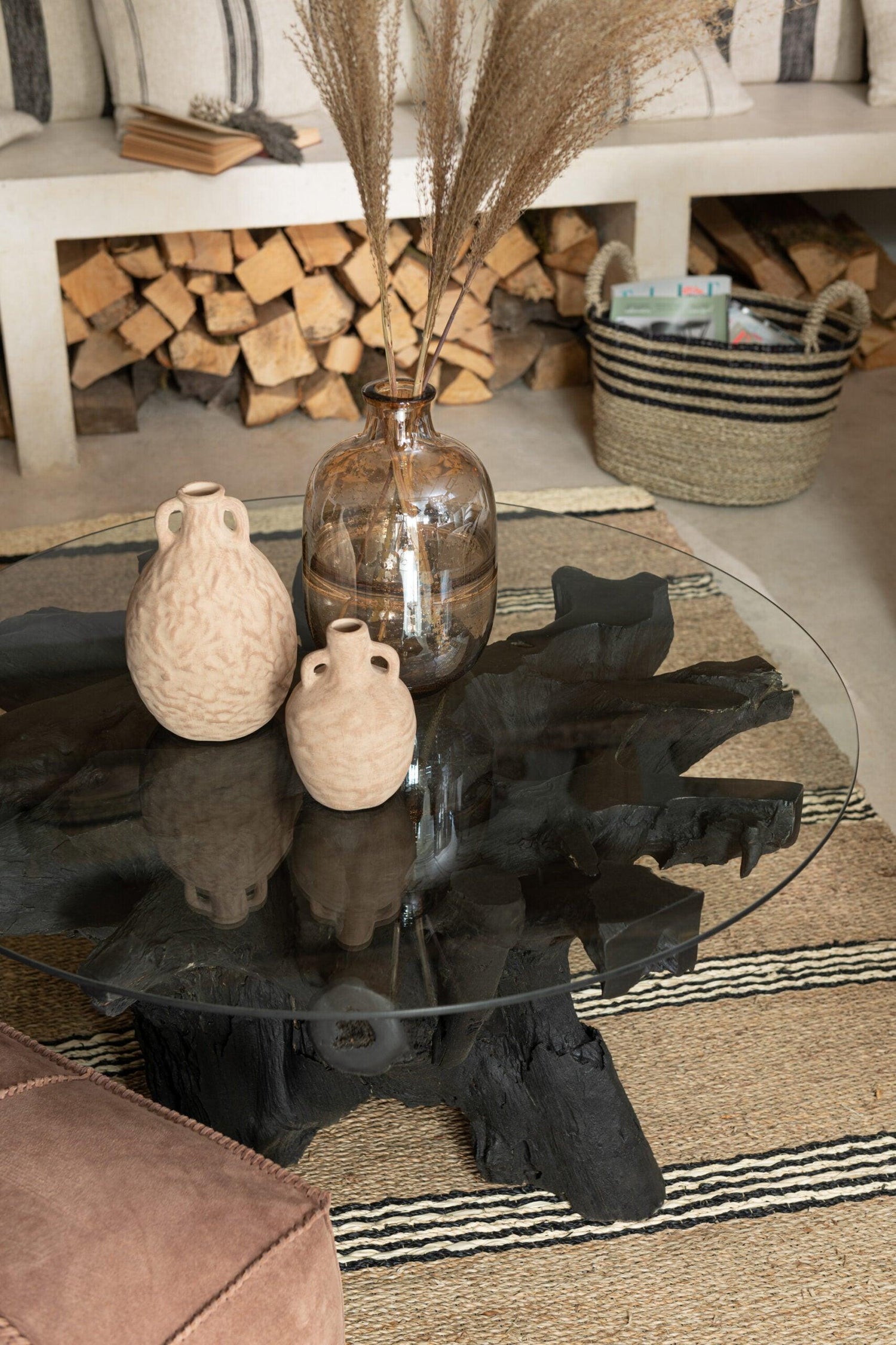 Tafel Wortels Hout Zwart - Salontafel - J-Line - livinglovely.nl