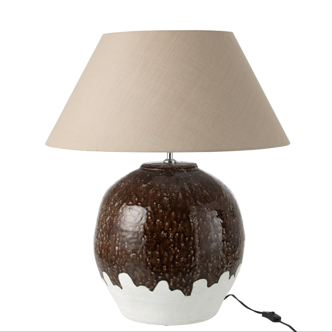Tafellamp 2-Delig Rond Klei Wit/Donkerbruin van J-Line, ronde lamp van klei in wit en donkerbruin