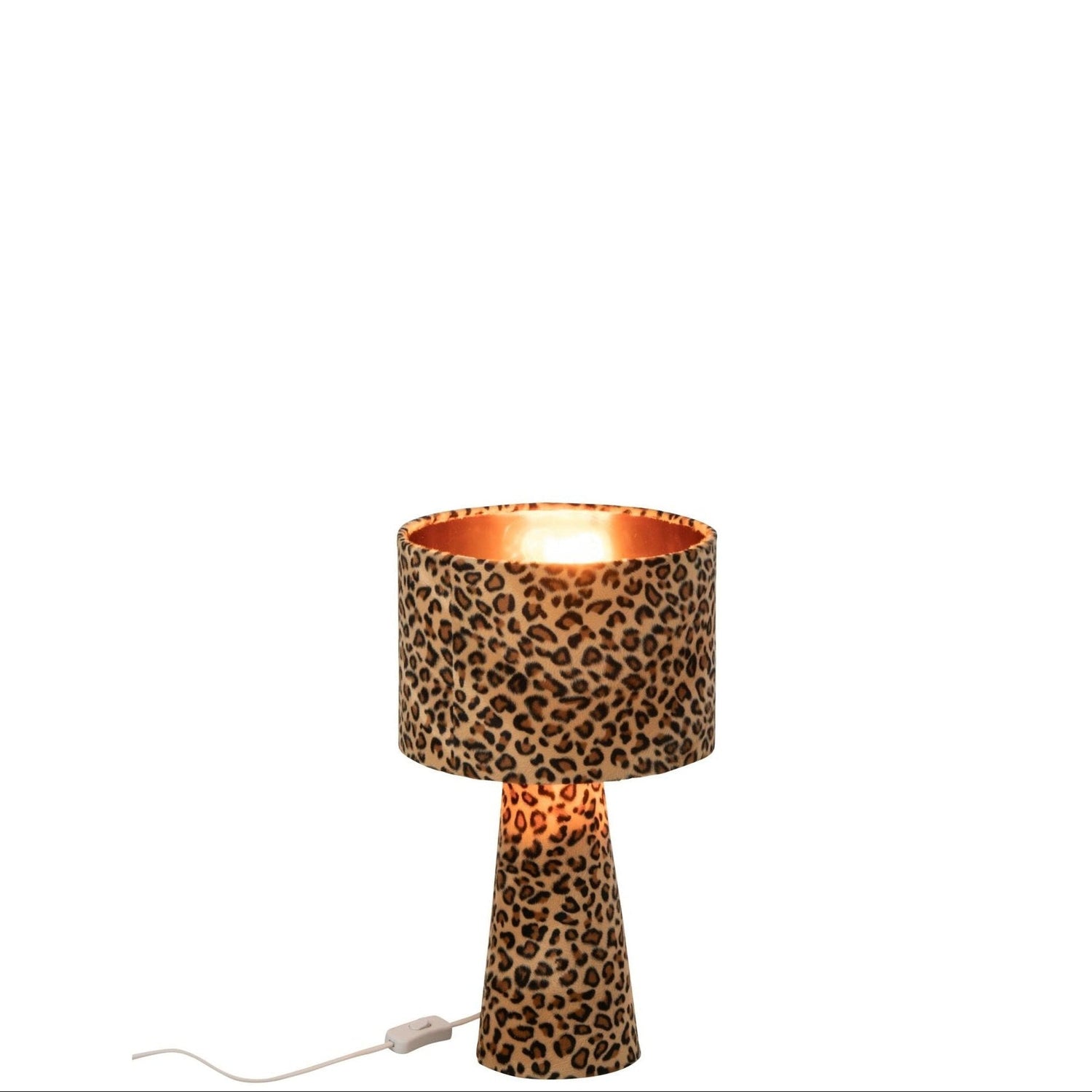 Tafellamp Panterprint Stof Multi Small van J-Line, tweede weergave van de lamp met panterprint