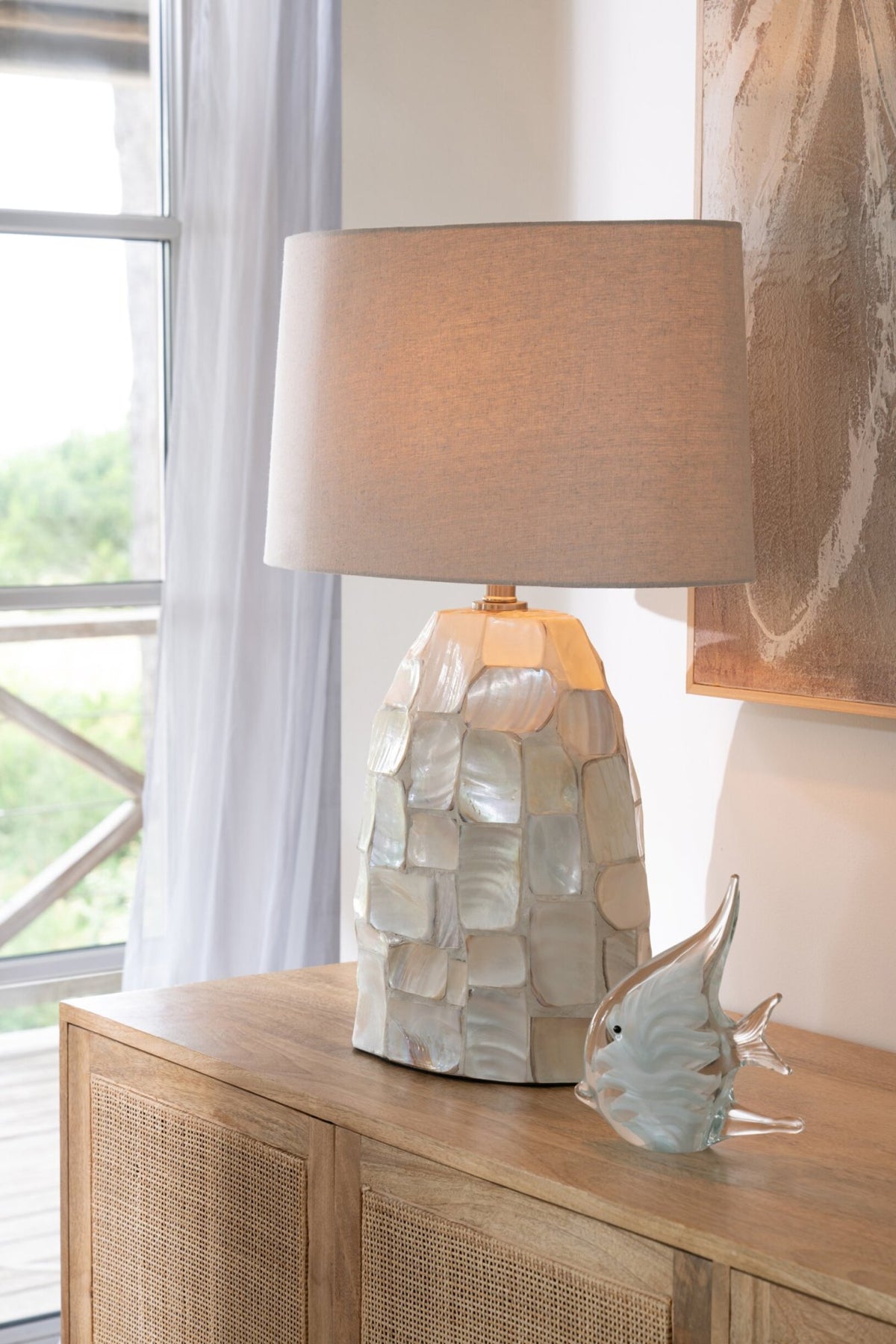 Tafellamp Pareleffect Schelp Gebroken Wit/Lichtbeige J-Line