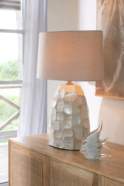 Tafellamp Pareleffect Schelp Gebroken Wit/Lichtbeige J-Line