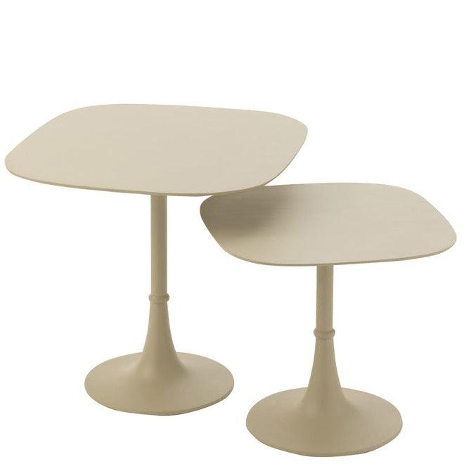 Tafels Vierkant Aluminium Ivoor Set van 2 - Bijzettafel - J-Line - livinglovely.nl