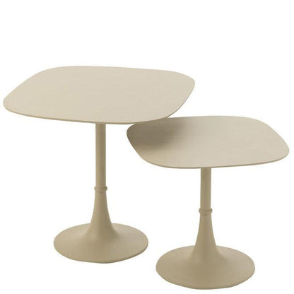 Tafels Vierkant Aluminium Ivoor Set van 2 - Bijzettafel - J-Line - livinglovely.nl