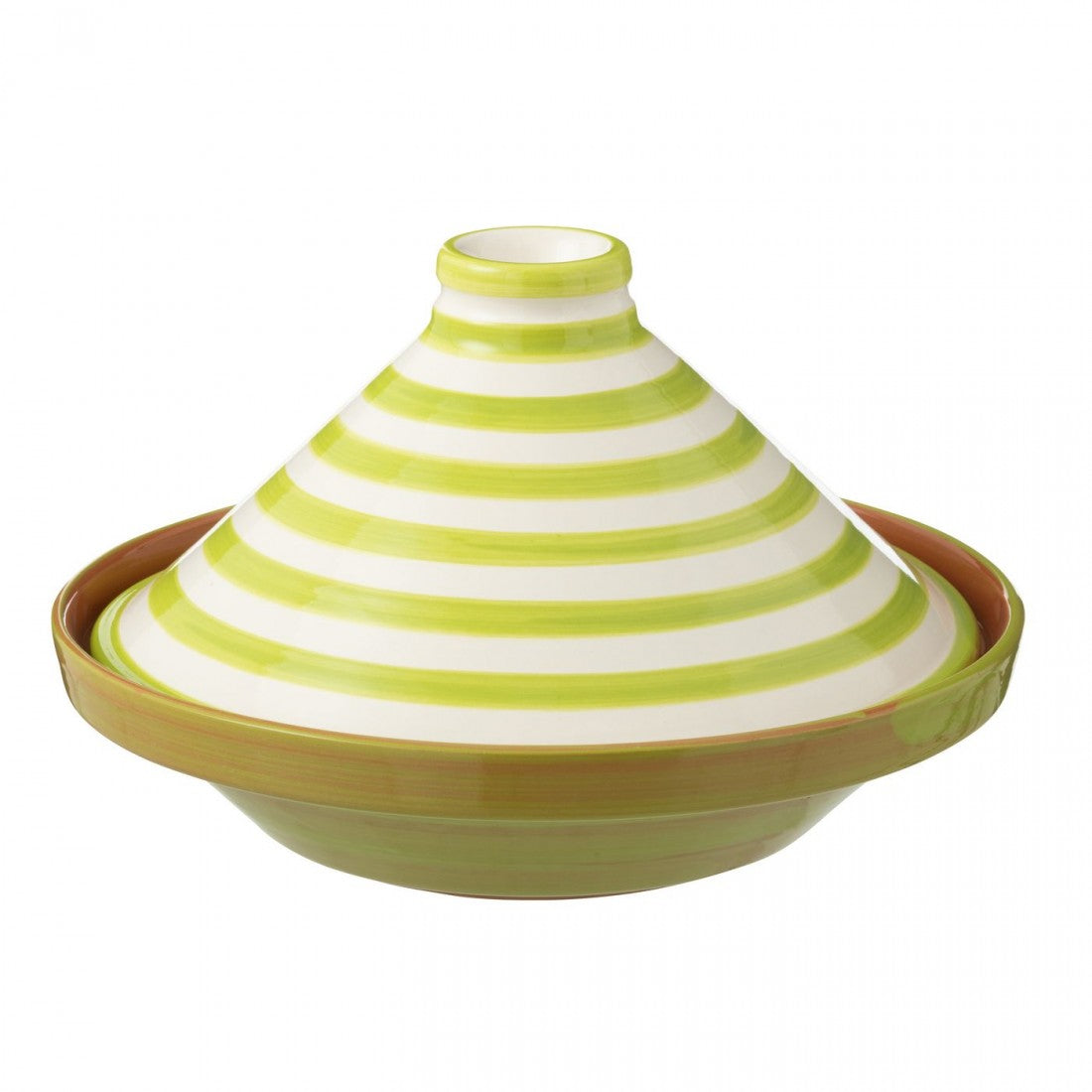 Tagine Granada Stripes Ceramic White/Green - Keukenaccessoire - J-Line - livinglovely.nl