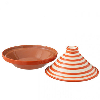 Tagine Granada Stripes Ceramic White/Orange - Keukenaccessoire - J-Line - livinglovely.nl