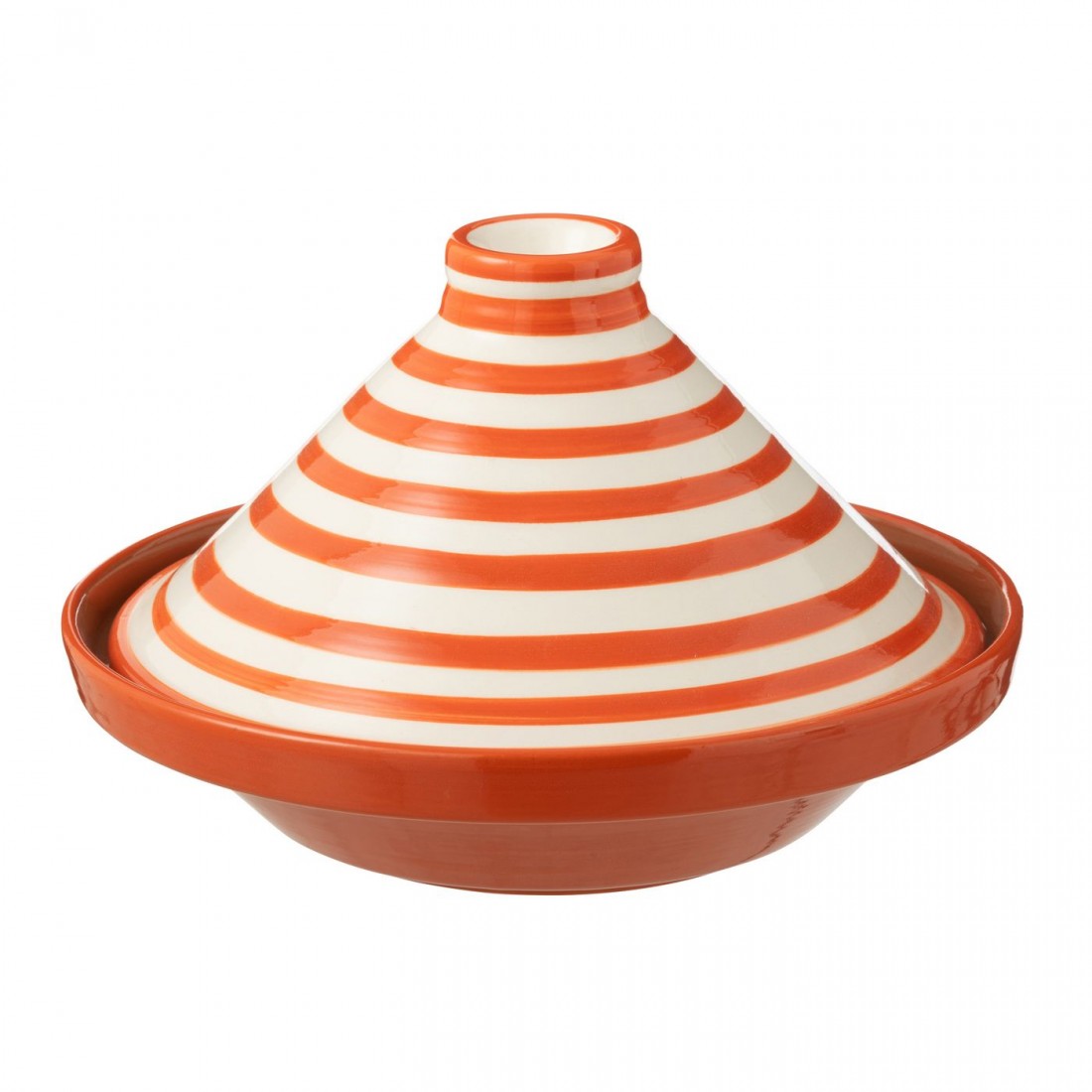 Tagine Granada Stripes Ceramic White/Orange - Keukenaccessoire - J-Line - livinglovely.nl