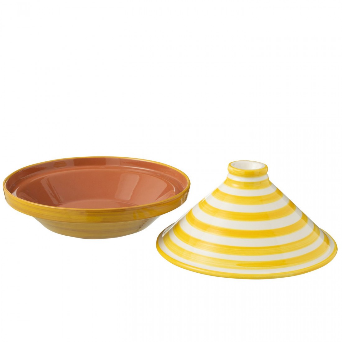 Tagine Granada Stripes Ceramic White/Yellow - Keukenaccessoire - J-Line - livinglovely.nl