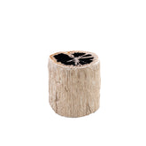 Taly Kruk Versteend Hout van PTMD, naturel krukje met zwart blad op witte achtergrond