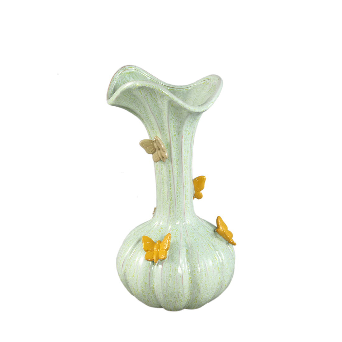 Tamarae Green Ceramic Flowy Vase With Butterfly L van PTMD op witte achtergrond