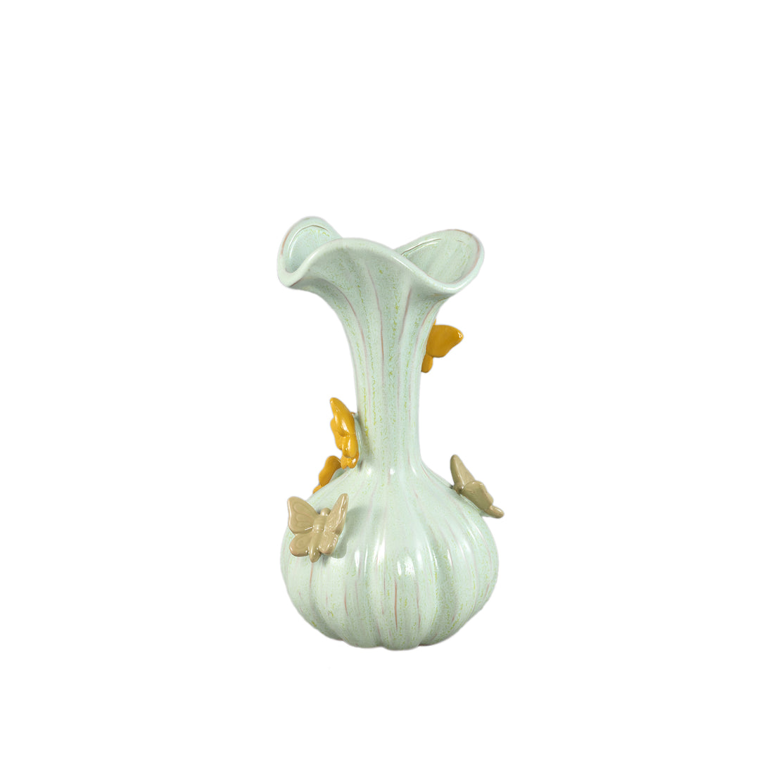 Tamarae Green Ceramic Flowy Vase With Butterfly M van PTMD op witte achtergrond