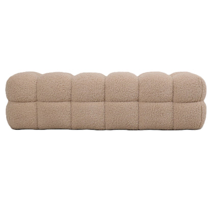 Teddy Bankje Beige 160cm van PTMD, gecapitonneerd bankje in zachte beige teddy stof