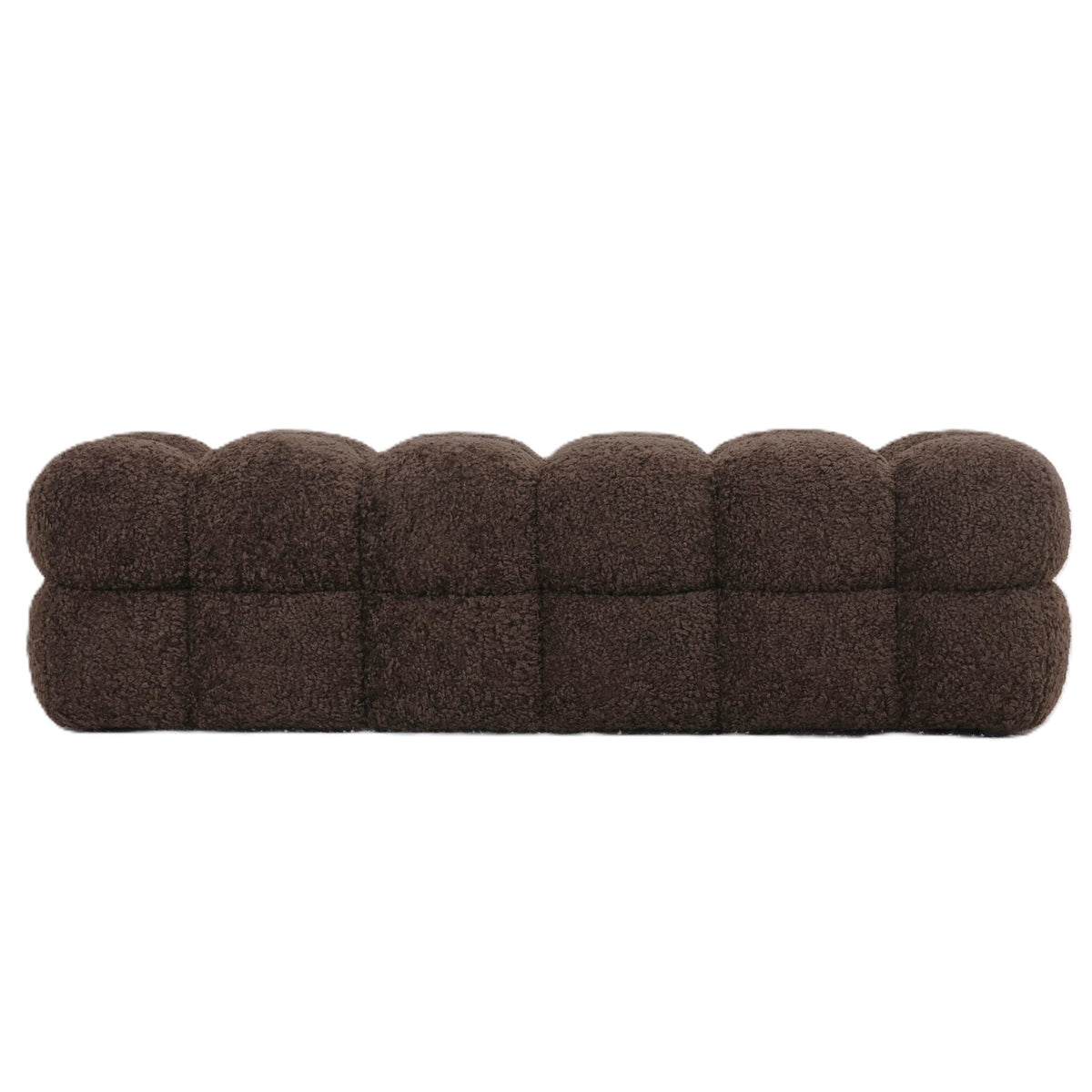 Teddy Bankje Bruin 160cm van PTMD, gecapitonneerd bankje in donkerbruine teddy stof