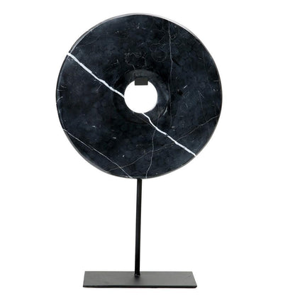 The Marble Disc on Stand - Black - L - Ornament - Bazar Bizar - livinglovely.nl