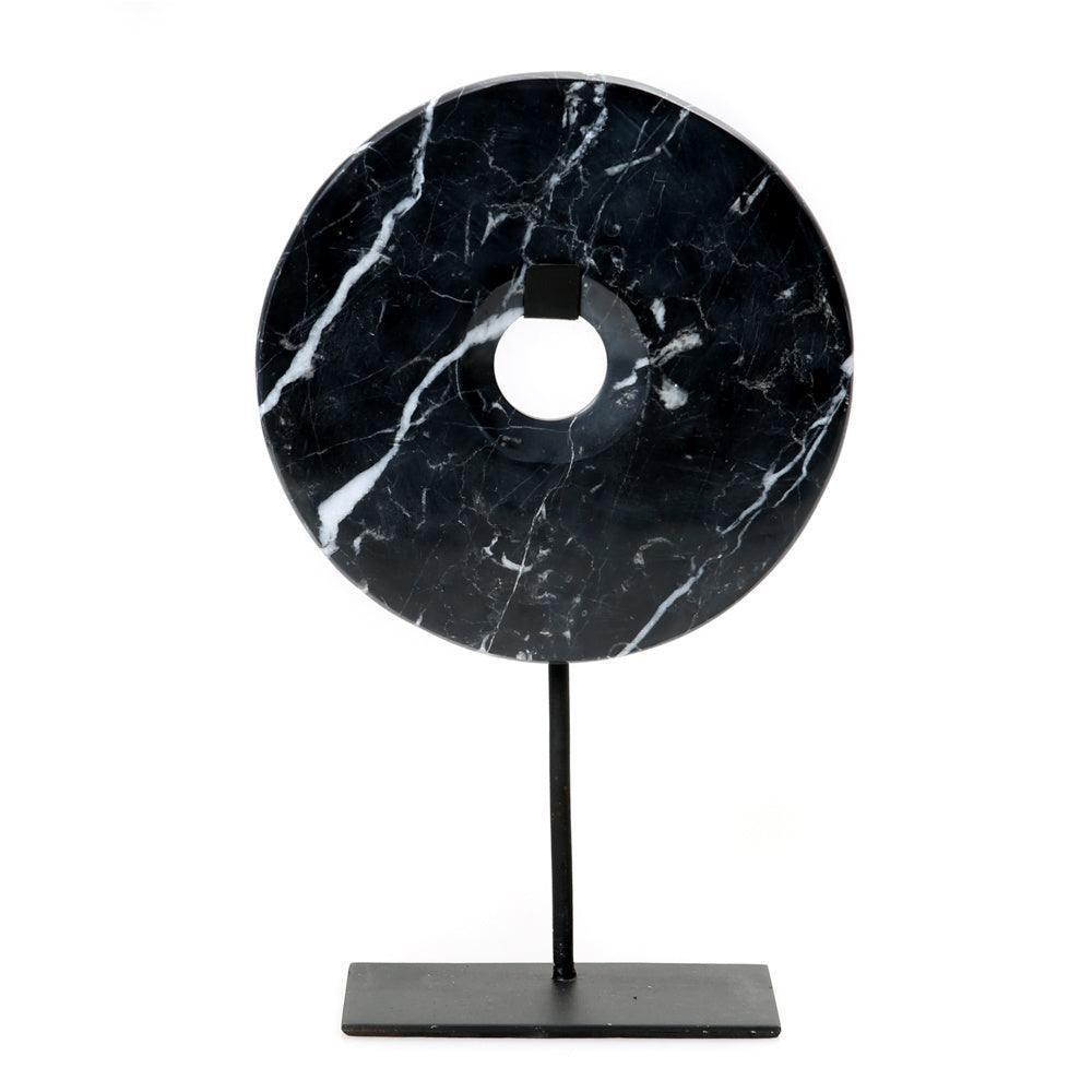 The Marble Disc on Stand - Black - L - Ornament - Bazar Bizar - livinglovely.nl