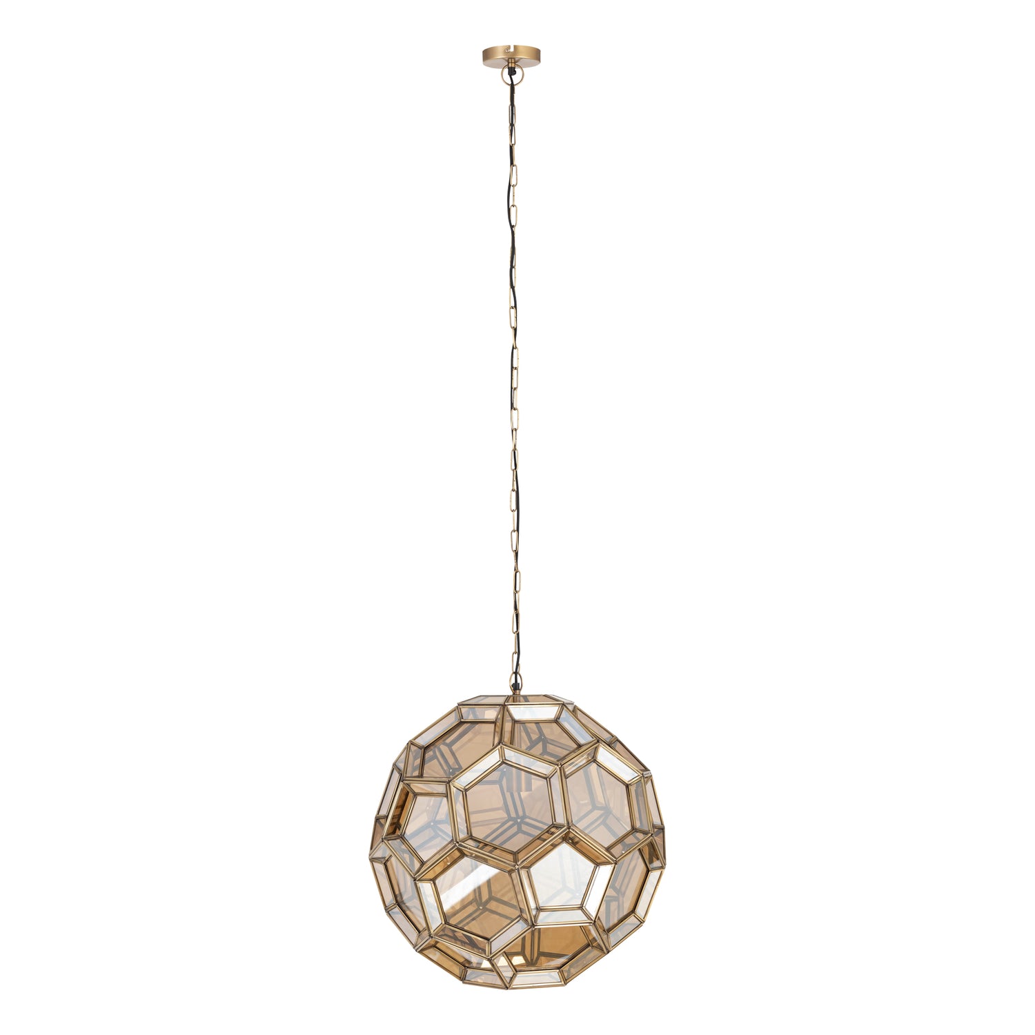 Thyro Antique Brass Glass Amber Ball Lamp 49x49x50cm PTMD - Hanglamp - PTMD - livinglovely.nl