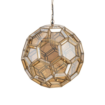 Thyro Antique Brass Glass Amber Ball Lamp 49x49x50cm PTMD - Hanglamp - PTMD - livinglovely.nl