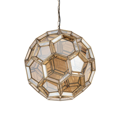 Thyro Antique Brass Glass Amber Ball Lamp 49x49x50cm PTMD - Hanglamp - PTMD - livinglovely.nl